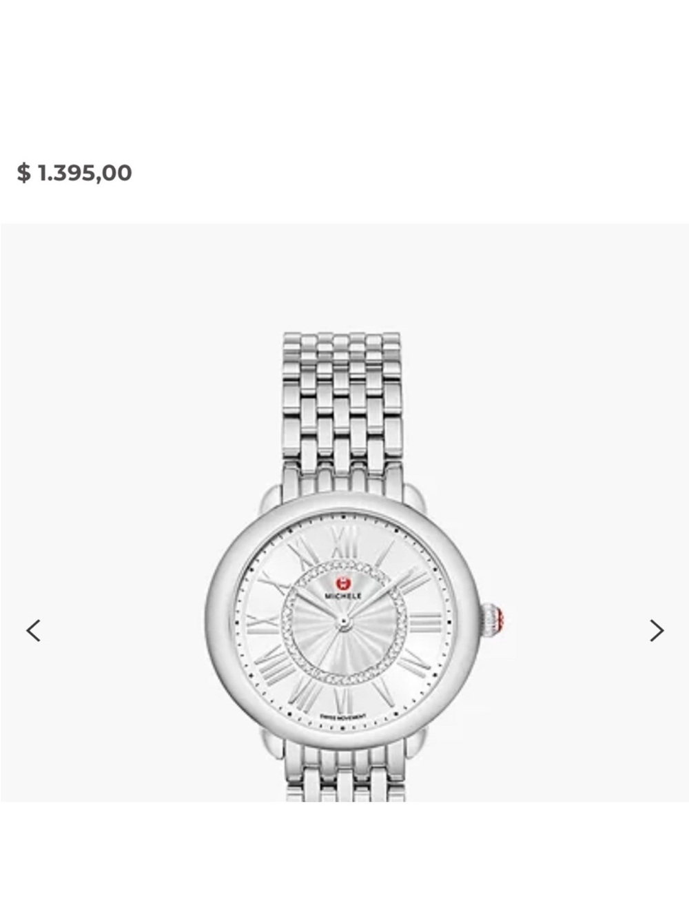 Michele Silver Stainless Steel Women's Watch with White Dial